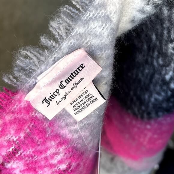 NWT Juicy Couture Oversized plaid scarf, pink, black, white, fringe, soft, OS - Picture 7 of 8